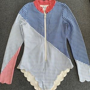 Marysia North Sea Scalloped Check One Piece Rashguard Swimsuit